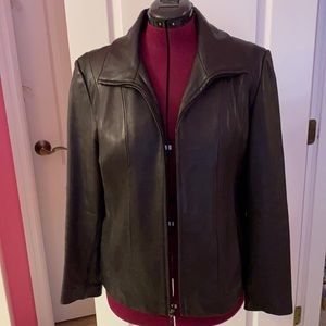 Real leather! black zip up jacket, size XL